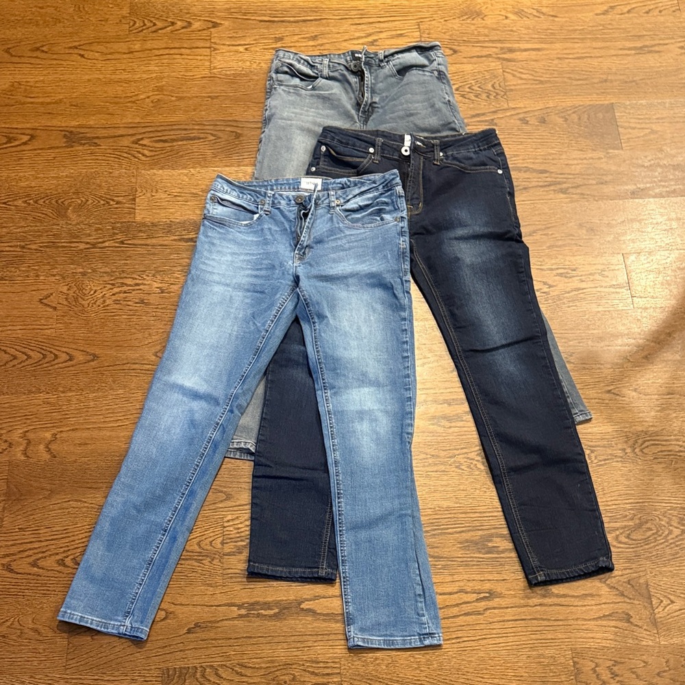 Hudson Jeans Trio in Gray, Dark Blue, and Light Blue